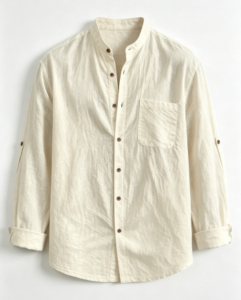 Men's Linen Stand Collar Long Sleeve Shirt