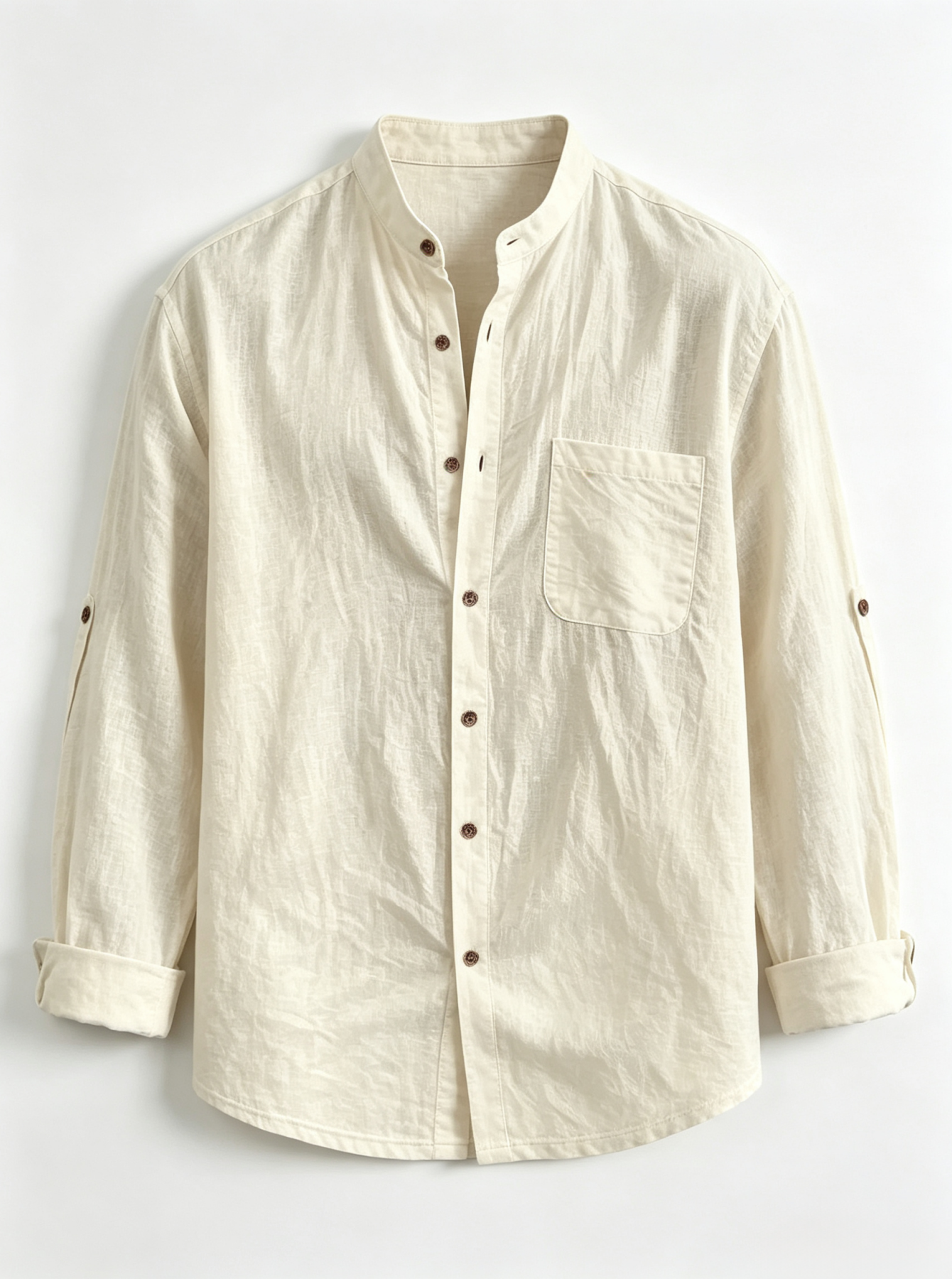 Men's Linen Stand Collar Long Sleeve Shirt