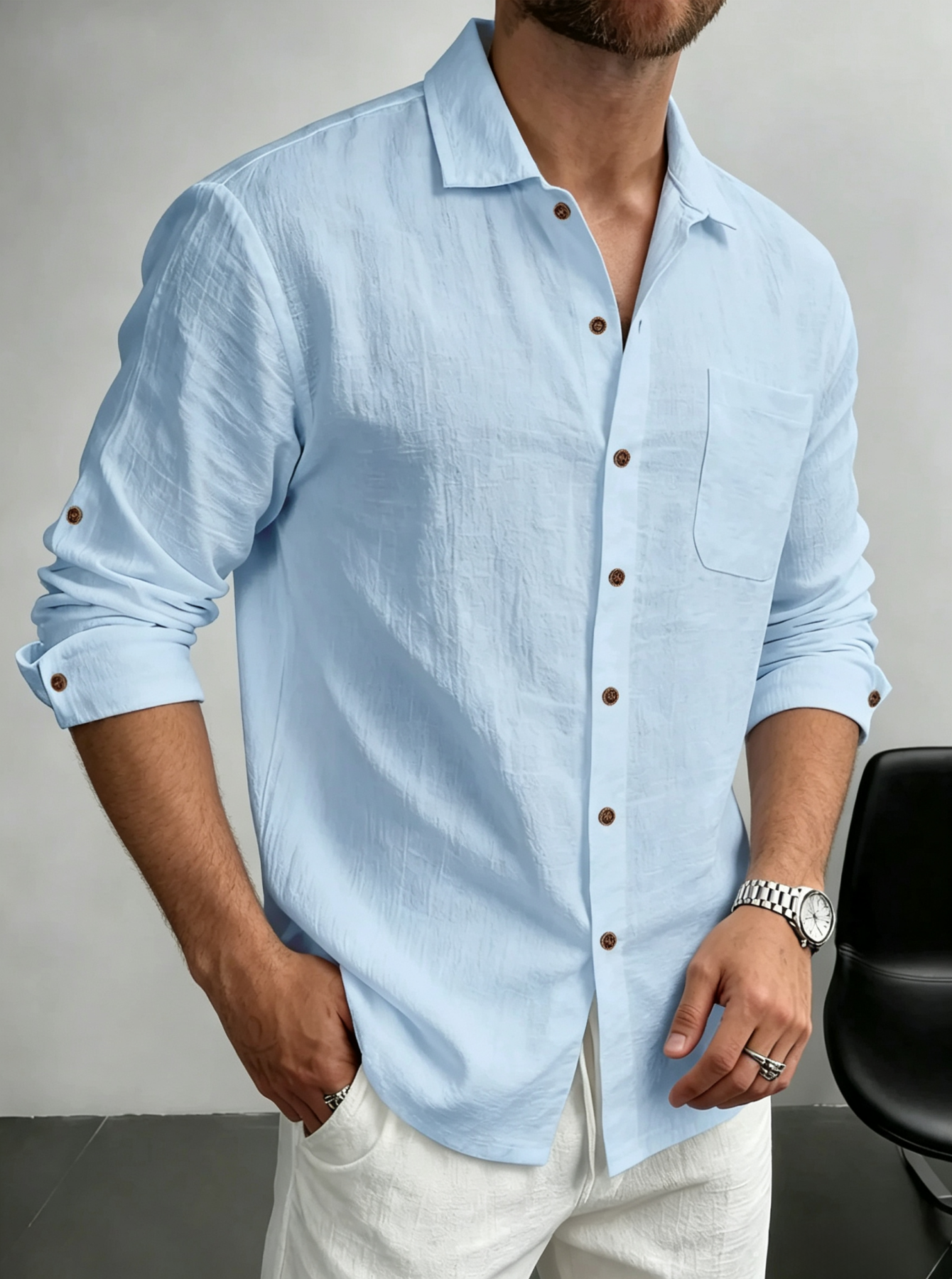 Men's Linen Blend Long Sleeve Shirt